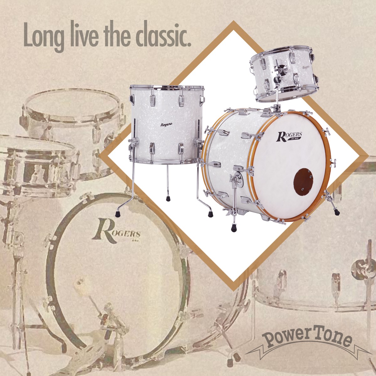 ROGERS POWERTONE WHITE MARINE PEARL SHELL SET 13/16/22