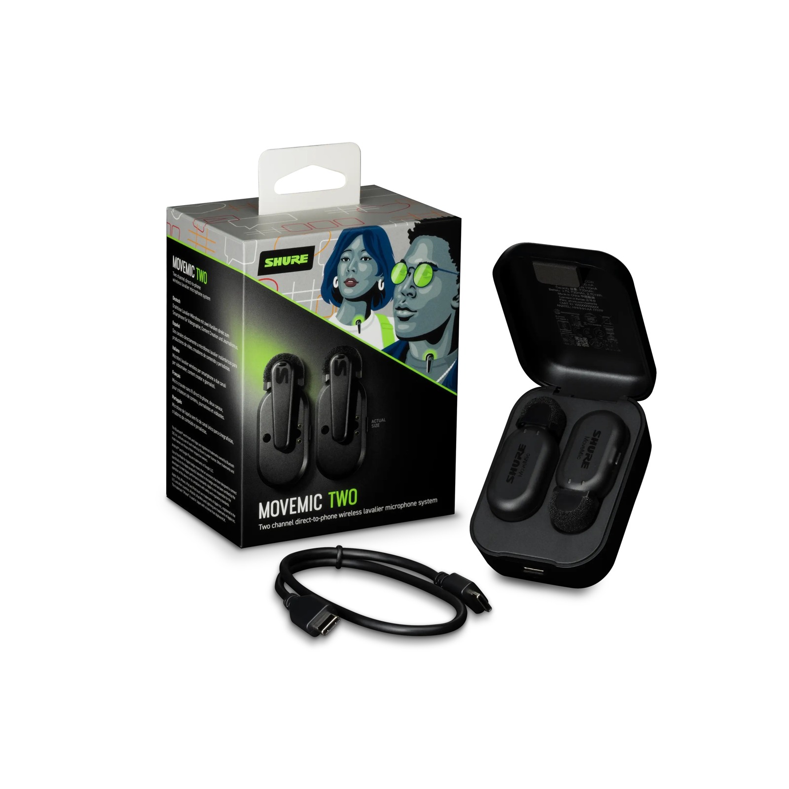 Shure MV-TWO-Z6 - Dwa bezprzewodowe mikrofony MoveMic MV-LAV, Case ładujący