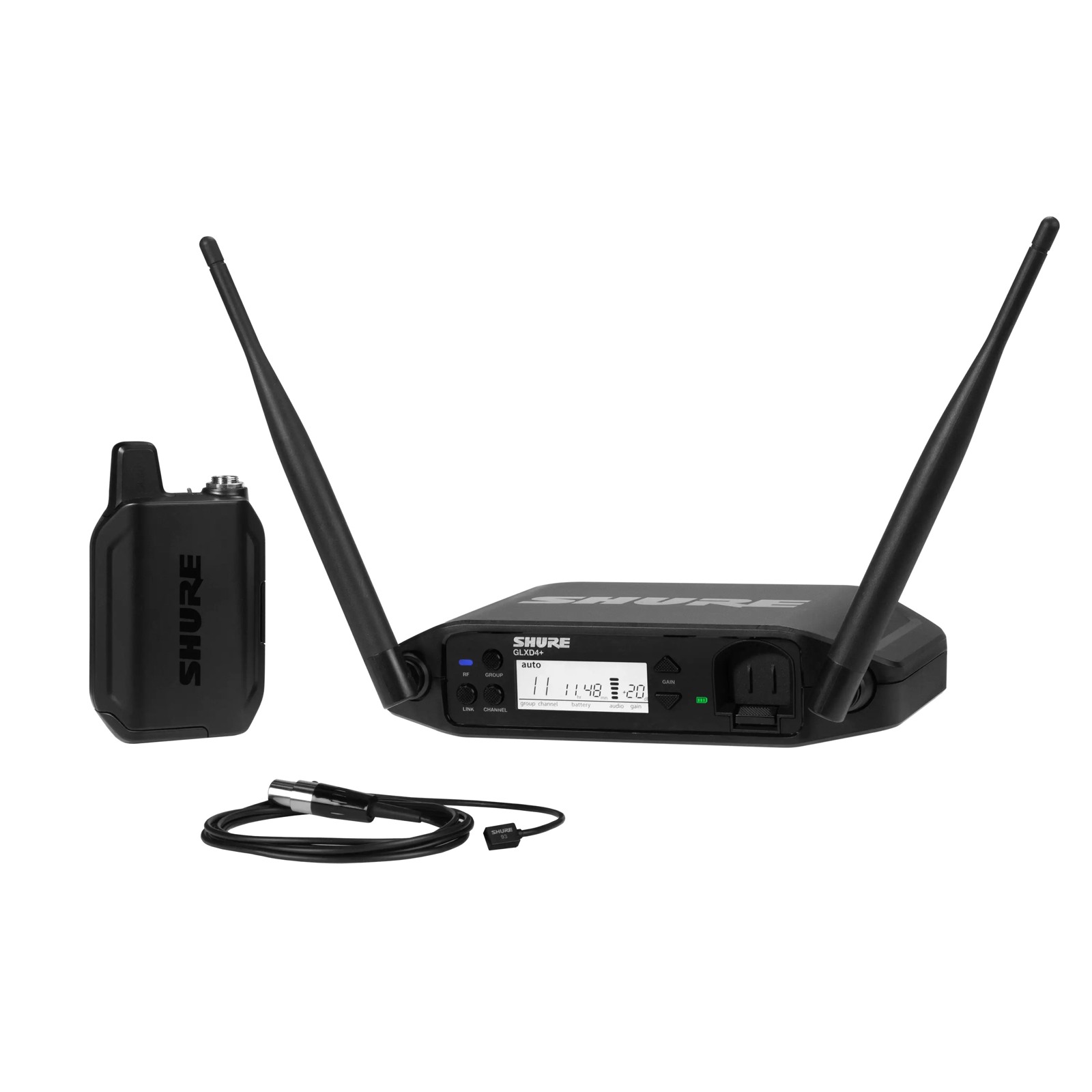 Shure GLXD14+E/93 - Cyfrowy system bezprzewodowy DUAL BAND z nadajnikiem bodypack i mikrofonem przypina...