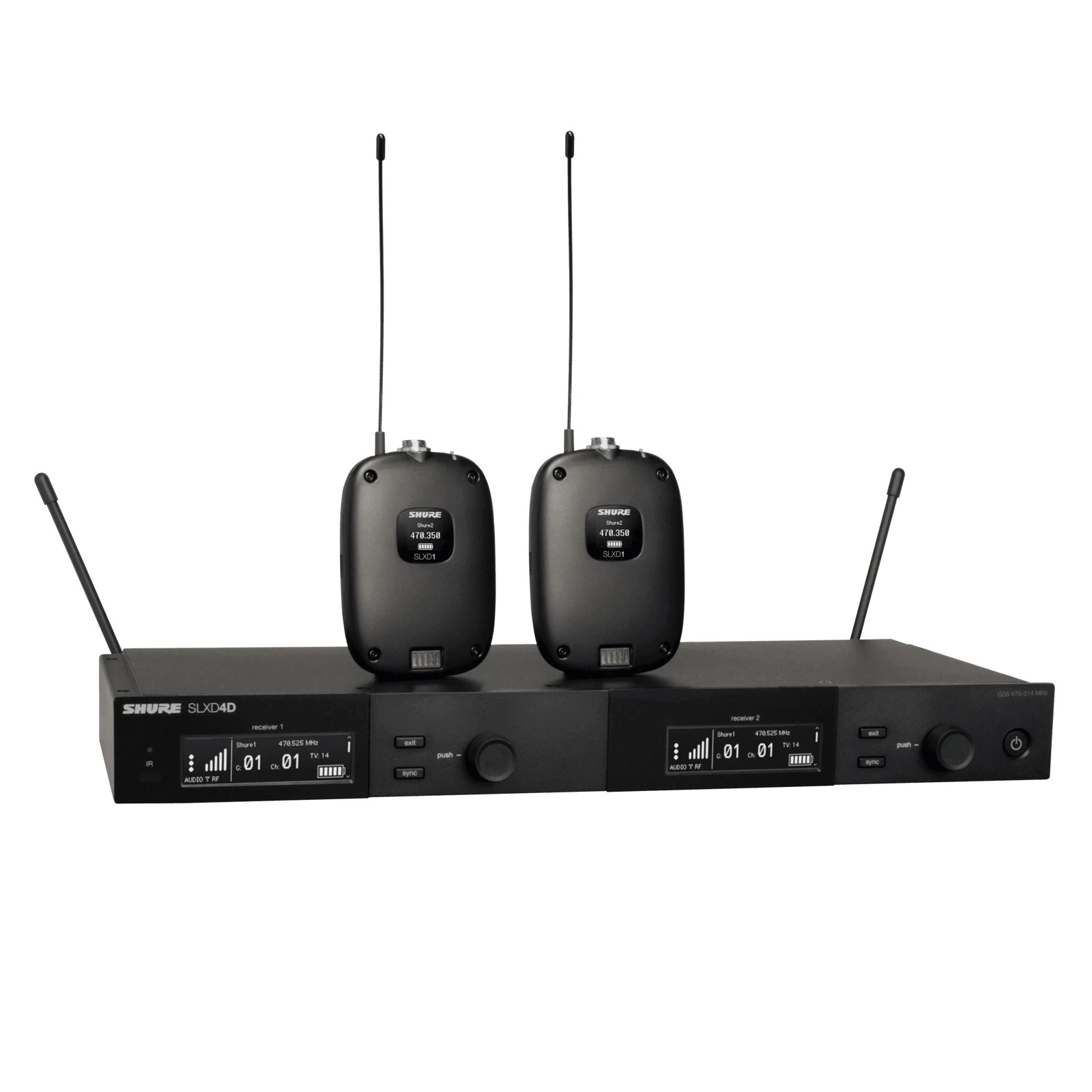Shure SLXD14DE-G59 - Podwójny cyfrowy system bezprzewodowy z nadajnikiem bodypack i kablem gitarowym W...