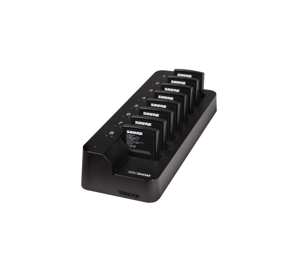 Shure SBC840M-E - sieciowa ładowarka dla 8 akumulatorów Li-Ion SB910M do nadajników ADX1M (z zasilaczem).