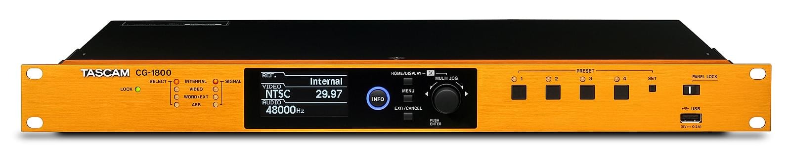 Tascam CG-1800 - generator zegara: 4 wyjścia video sync, 12 wyjść wordclock, 2 wyjścia AES3 lub AES11, 2...