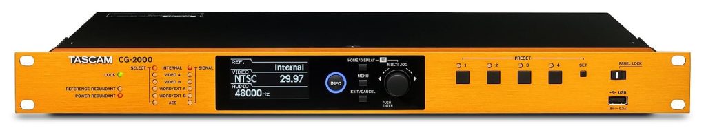 Tascam CG-2000 - Generator zegara: 4 wyjścia video sync, 12 wyjść wordclock, 2 wyjścia AES3 lub AES11, 2...