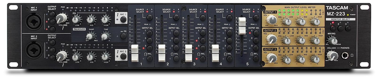 Tascam MZ-223 - 3 strefowy mikser dźwięku do instalacji w racku 19", 2U