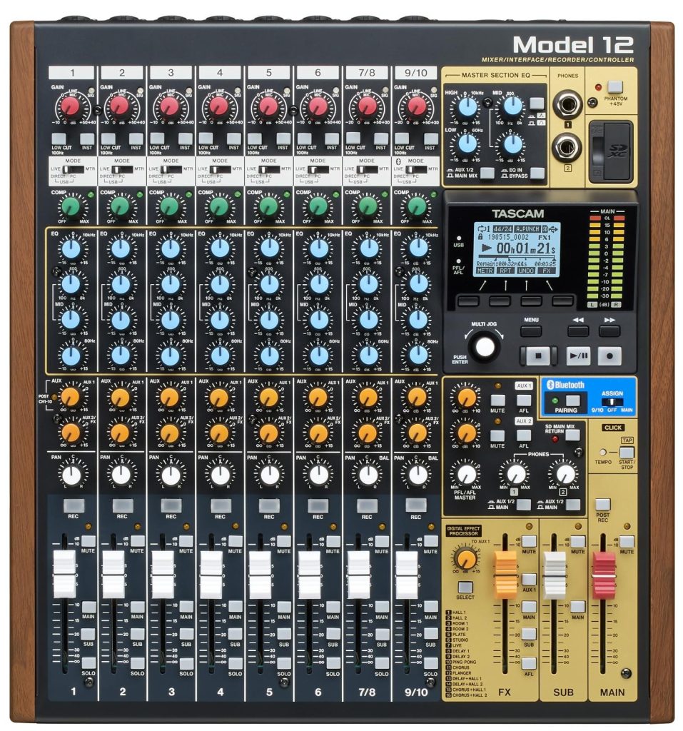 Tascam MODEL 12 - 10-kanałowy analogowy mikser fonii / 12-śladowy rejestrator cyfrowy / interfejs USB