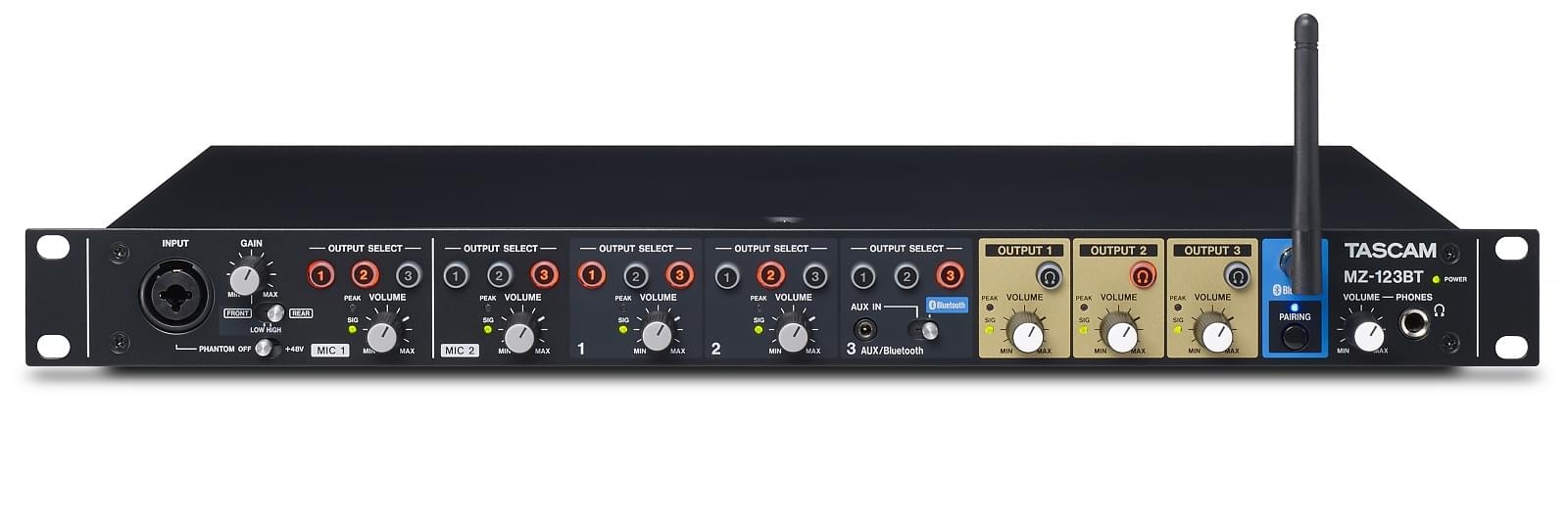 Tascam MZ-123BT - wielostrefowy mikser fonii z Bluetooth, 19" 1U