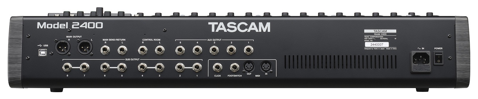 Tascam Model 2400 - analogowy mikser fonii z 24-ścieżkowym cyfrowym rejestratorem na kartach SD i obsług...