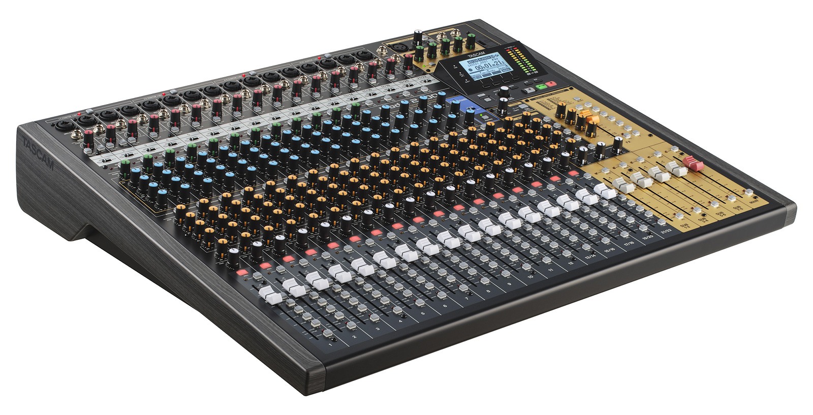 Tascam Model 2400 - analogowy mikser fonii z 24-ścieżkowym cyfrowym rejestratorem na kartach SD i obsług...