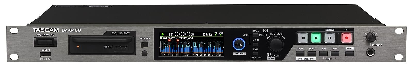 DA-6400 - 64-śladowy rejestrator audio TASCAM, zawiera AK-CC25 i 240GB SSD
