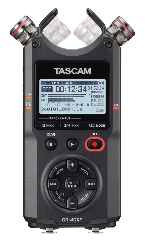 DR-40XP- Portable Digital Recorder TASCAM (czarny) na karty SD, technologia 32-bit Float