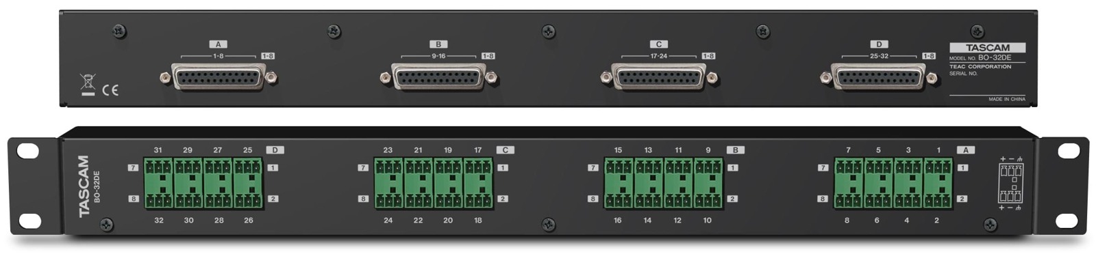 Tascam BO-32DE - Panel przyłączeniowy 32 złącza Euroblock z wyprowadzeniem 4 złącz SUB-D25