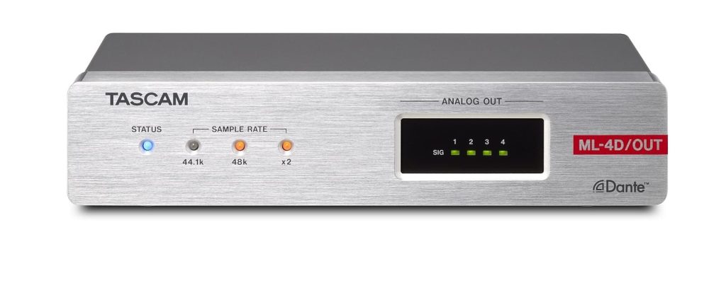 ML-4D-OUT-E - konwerter 4 Line Out - DANTE, z DSP. Złącza Euroblock. 1/2 19", 1U Tascam