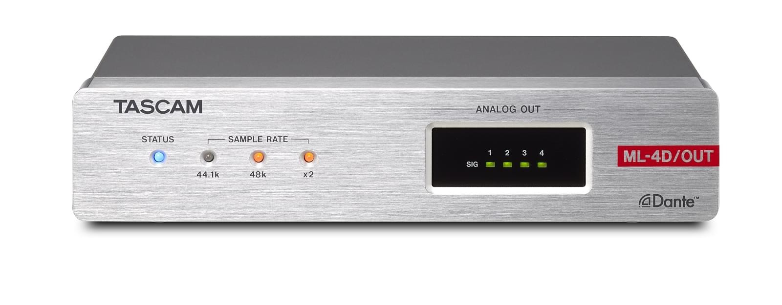 ML-4D-OUT-E - konwerter 4 Line Out - DANTE, z DSP. Złącza Euroblock. 1/2 19", 1U Tascam