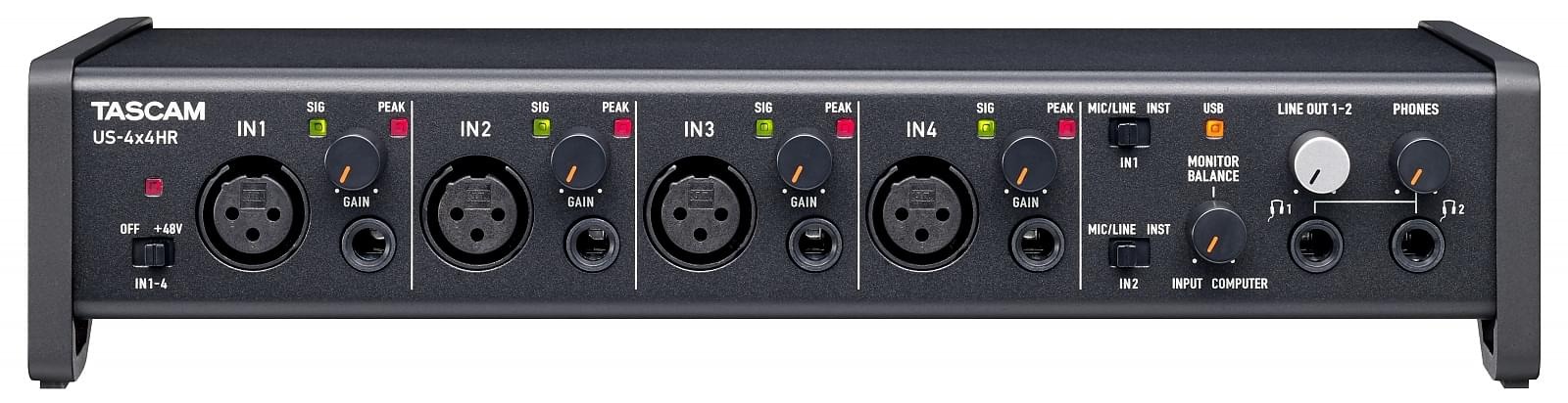 Tascam US-4x4 HR - Interfejs USB Audio, 4 wejścia, 4 wyjścia (oprogramowanie Cubase LE + Sample Tank)